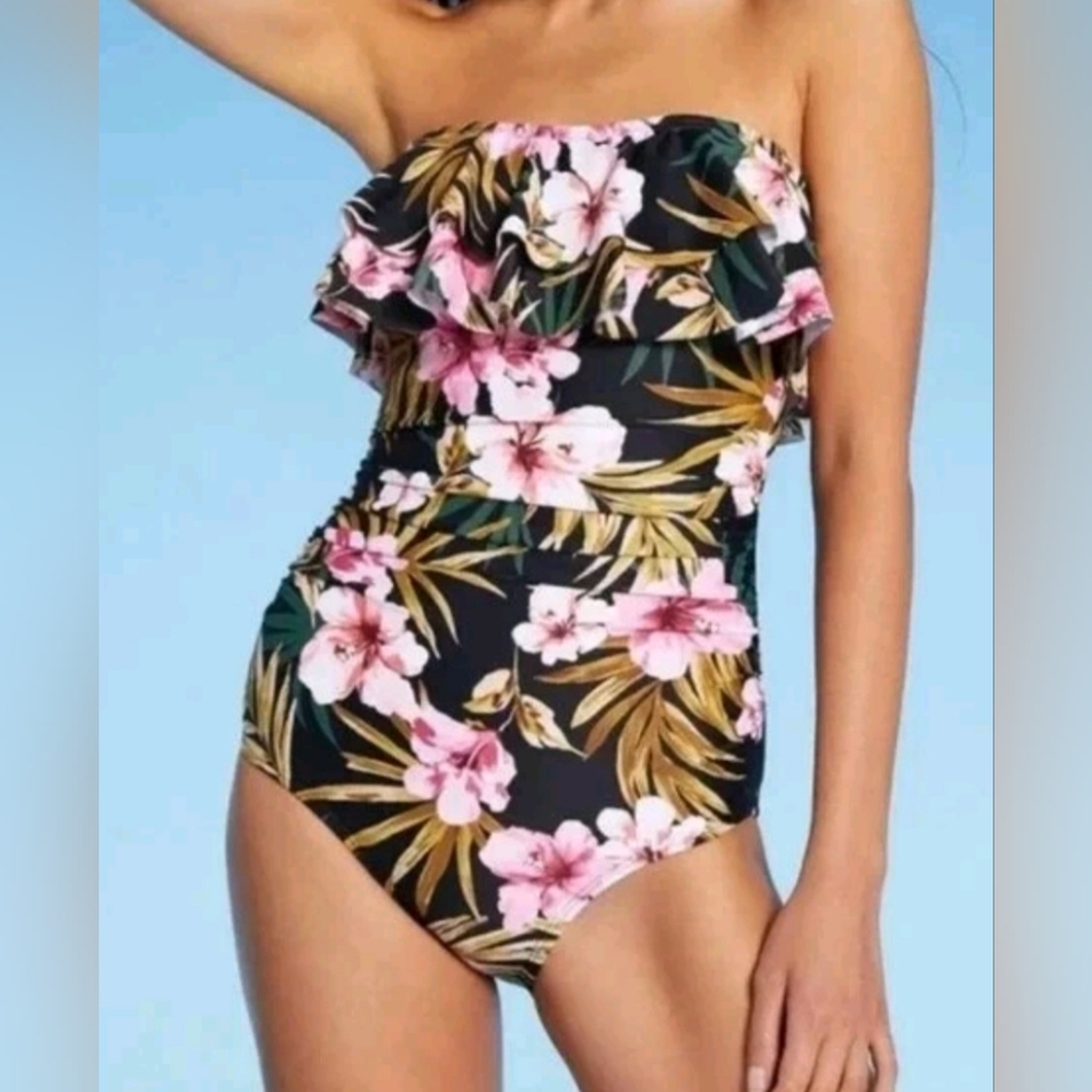 NEW! KONA‎ SOL Black Floral One Piece Swimsuit -(#886)